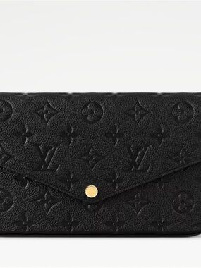 Louis Vuitton Black Embossed Monogram Envelope Clutch with Gold Snap
